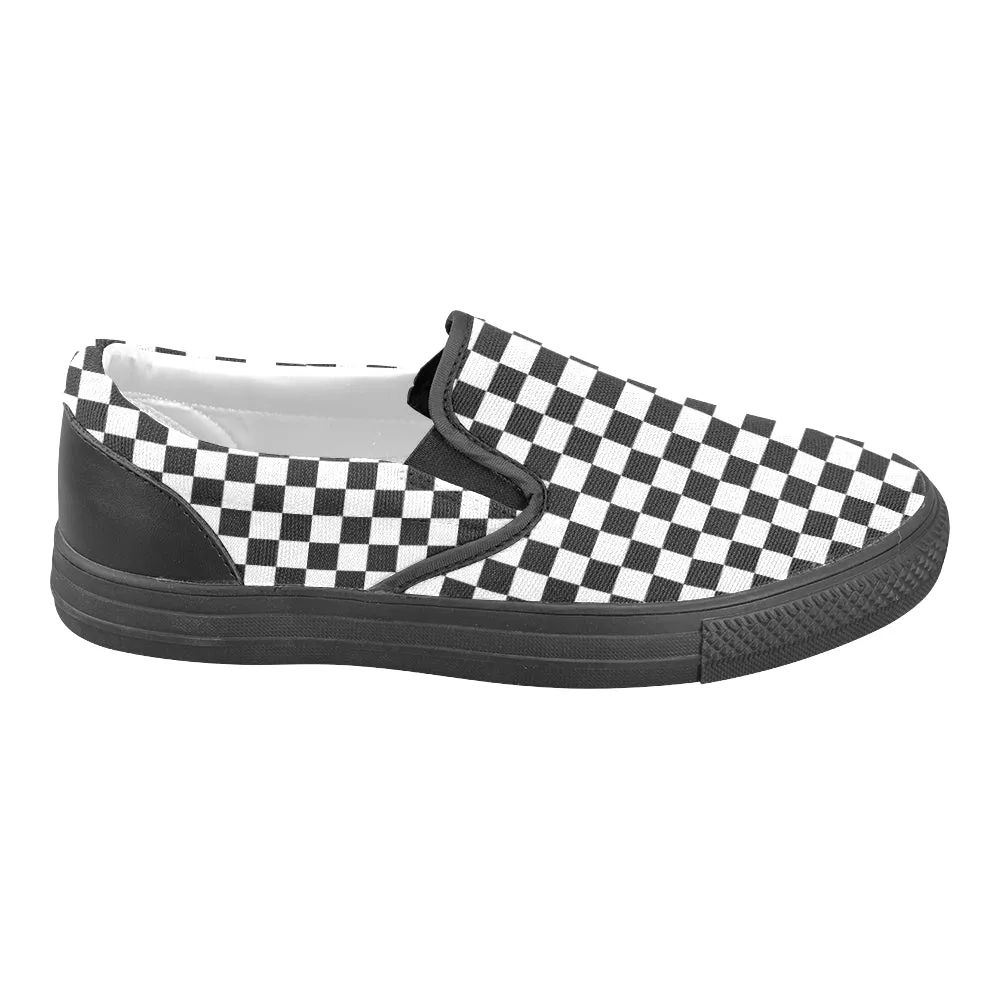 Men's Big Size Classic B/W Checks Print Slip-on Canvas Shoes