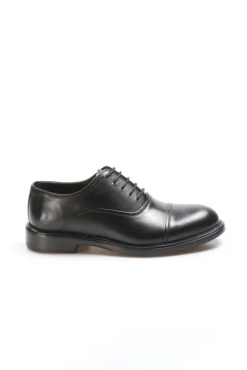 Men's Black Leather Cap-Toe Oxford Dress Shoes - Wessi