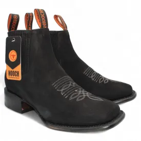 Men's Crazy Leather Square Toe Ankle Boots - Black H42P2805
