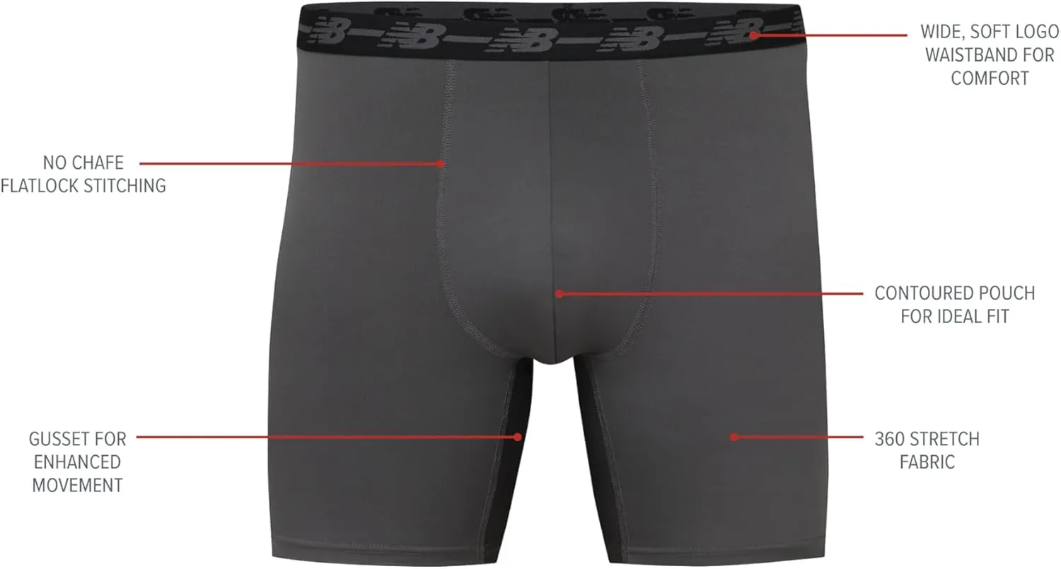 New Balance Men's Mesh Jersey Performance Wicking No Fly Boxer Briefs Underwear (4 Pack)