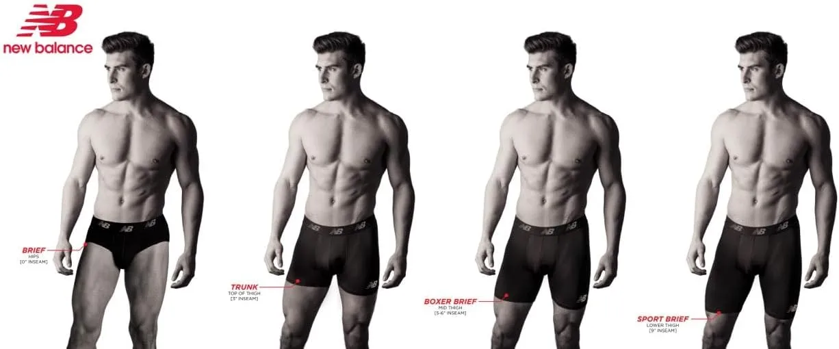 New Balance Men's Mesh Jersey Performance Wicking No Fly Boxer Briefs Underwear (4 Pack)