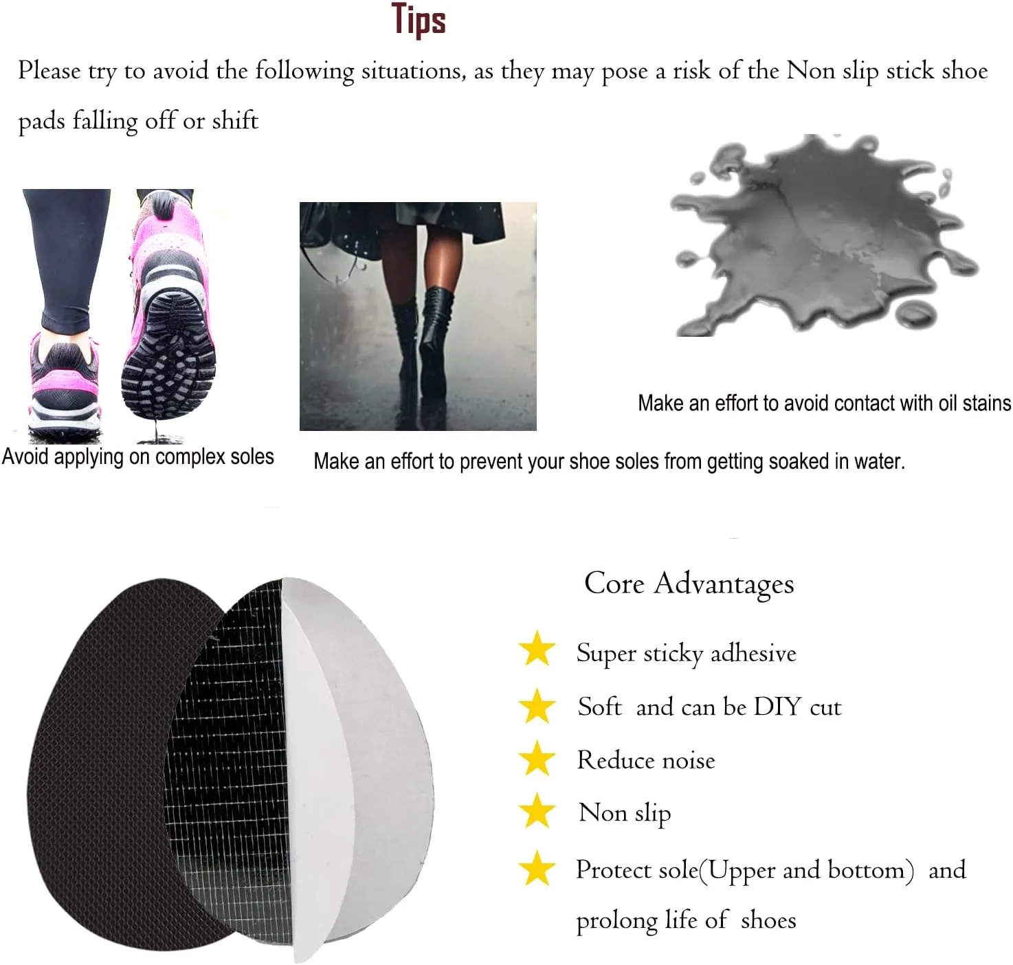 Non-Slip Shoes Pads Sole Protectors Adhesive, High Heels Anti-Slip Shoe Grips (Black 4pairs)