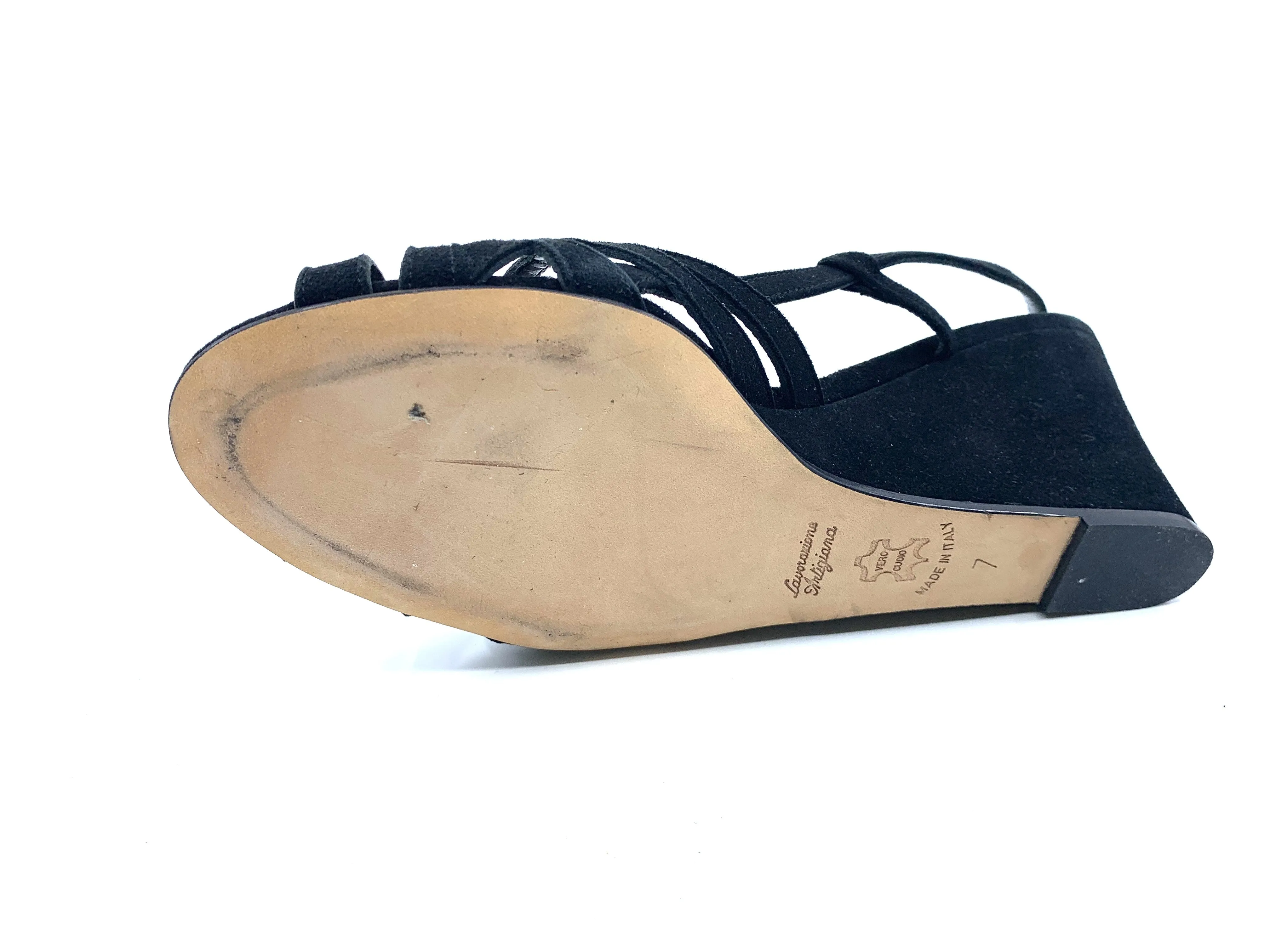 Pirro Black Suede Butter Wedge Sandals