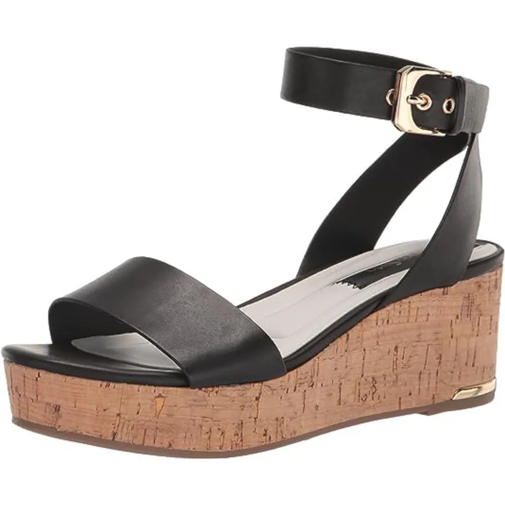 Presley Black Leather Franco Sarto Wedge Sandals