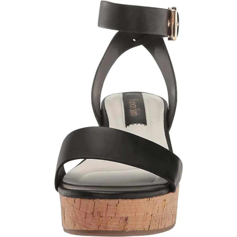 Presley Black Leather Franco Sarto Wedge Sandals