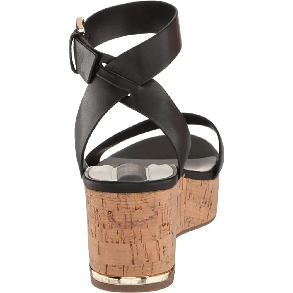 Presley Black Leather Franco Sarto Wedge Sandals