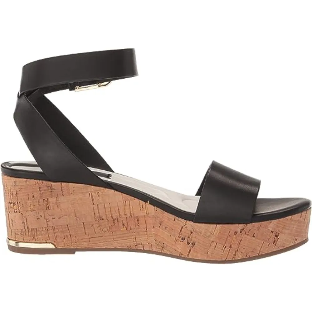 Presley Black Leather Franco Sarto Wedge Sandals