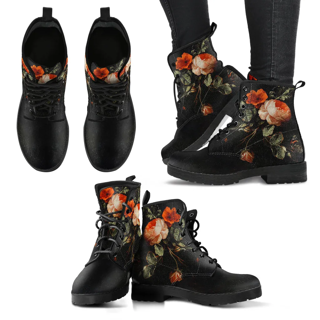 Still Life with Roses Women's Vegan Leather Combat Boots