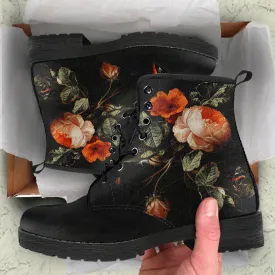 Still Life with Roses Women's Vegan Leather Combat Boots