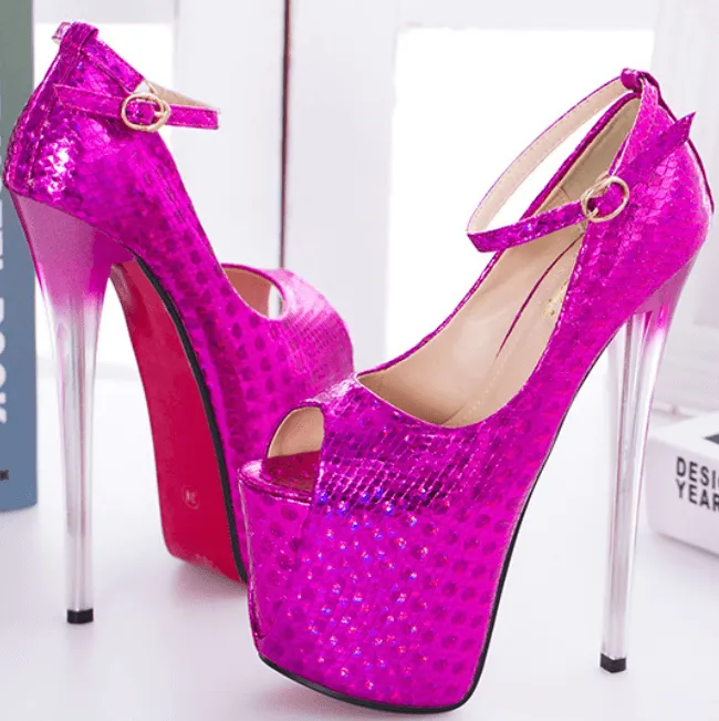 Summer Peep Toe PU Platform Buckle High Heels
