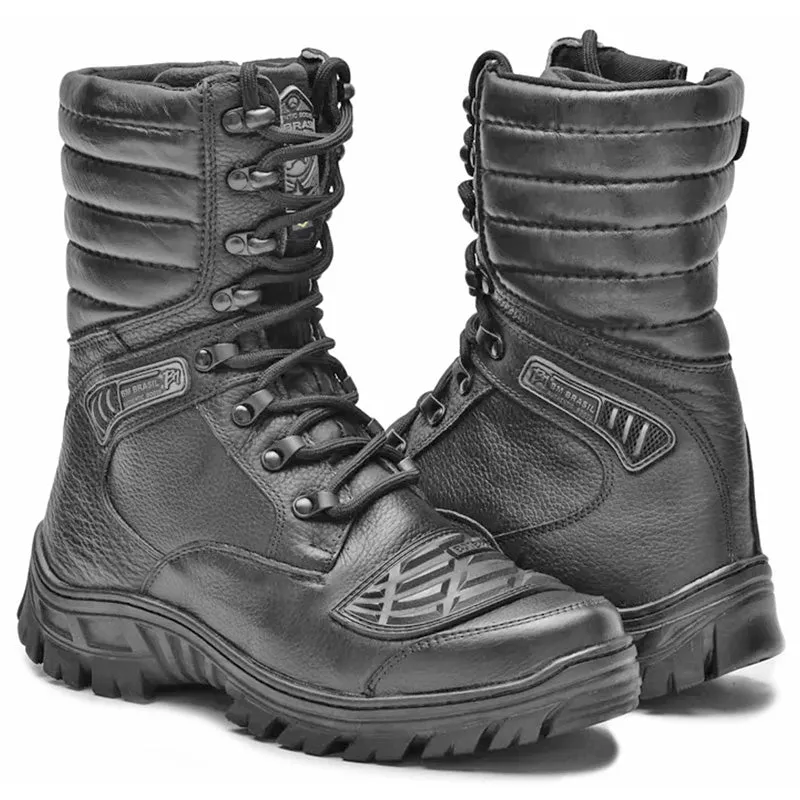 Tactical Boots Black Leather Combat Zipper 5188