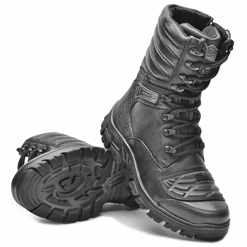 Tactical Boots Black Leather Combat Zipper 5188