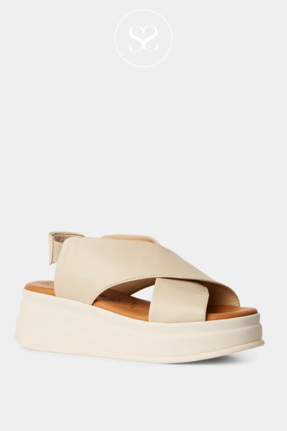TAMARIS 1-28303-44 IVORY LEATHER THICK STRAP WEDGE SANDALS
