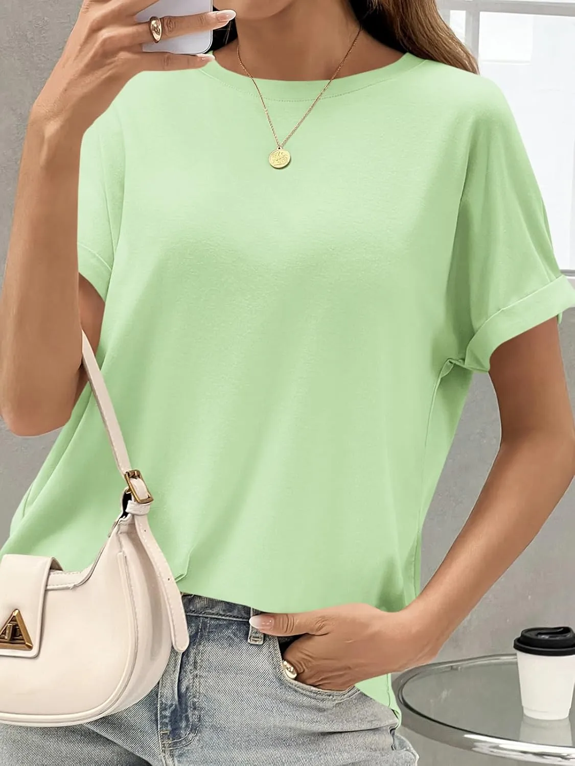 Tankaneo Womens Oversized Short Sleeve T-Shirts Summer Casual Loose Fit Tops Workout Basic Tunic Tees