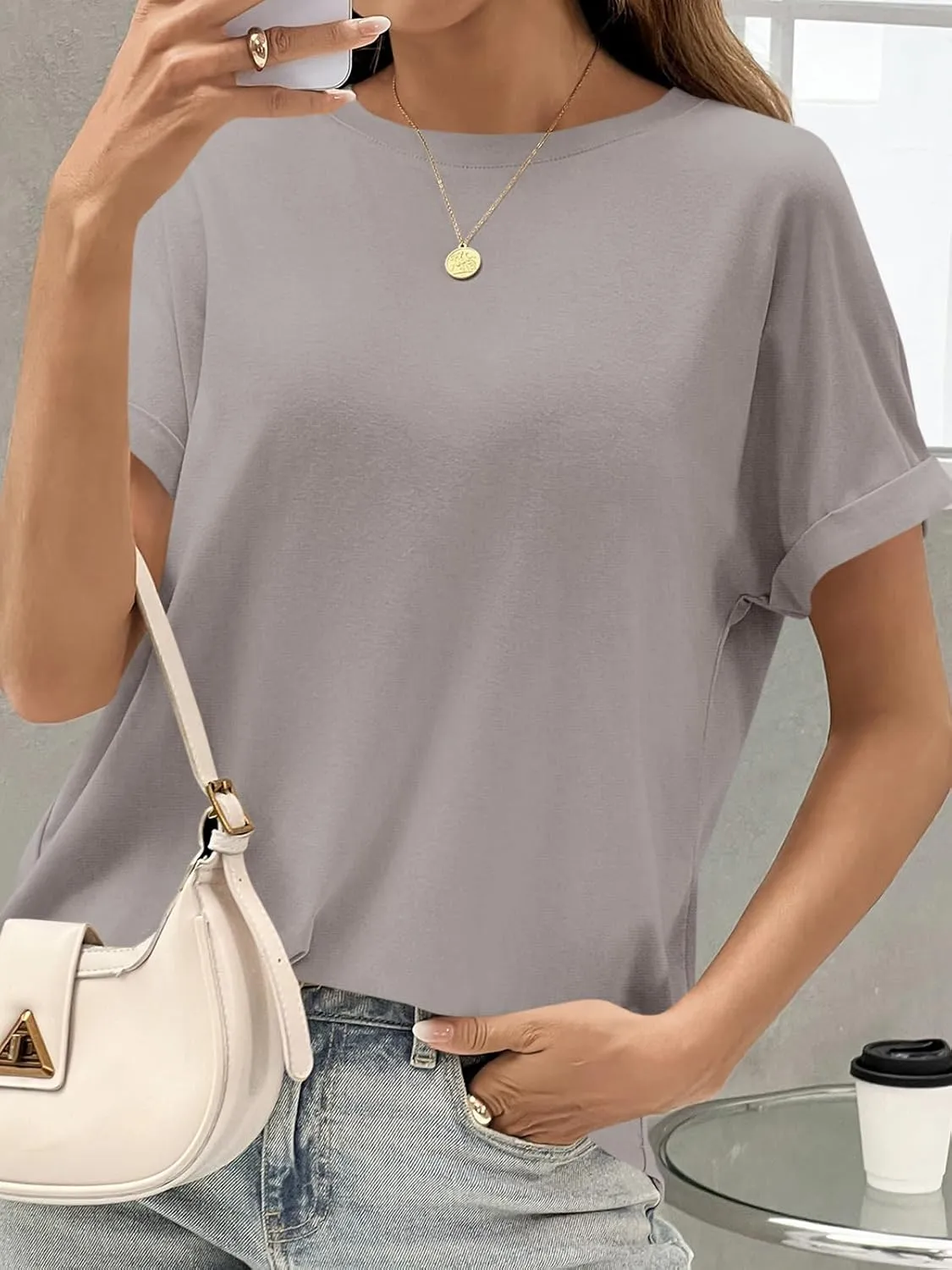 Tankaneo Womens Oversized Short Sleeve T-Shirts Summer Casual Loose Fit Tops Workout Basic Tunic Tees