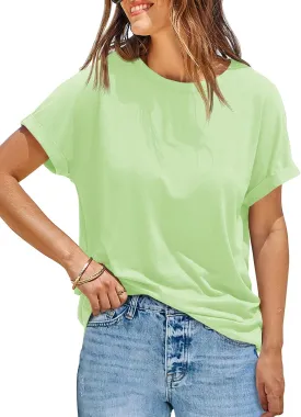Tankaneo Womens Oversized Short Sleeve T-Shirts Summer Casual Loose Fit Tops Workout Basic Tunic Tees
