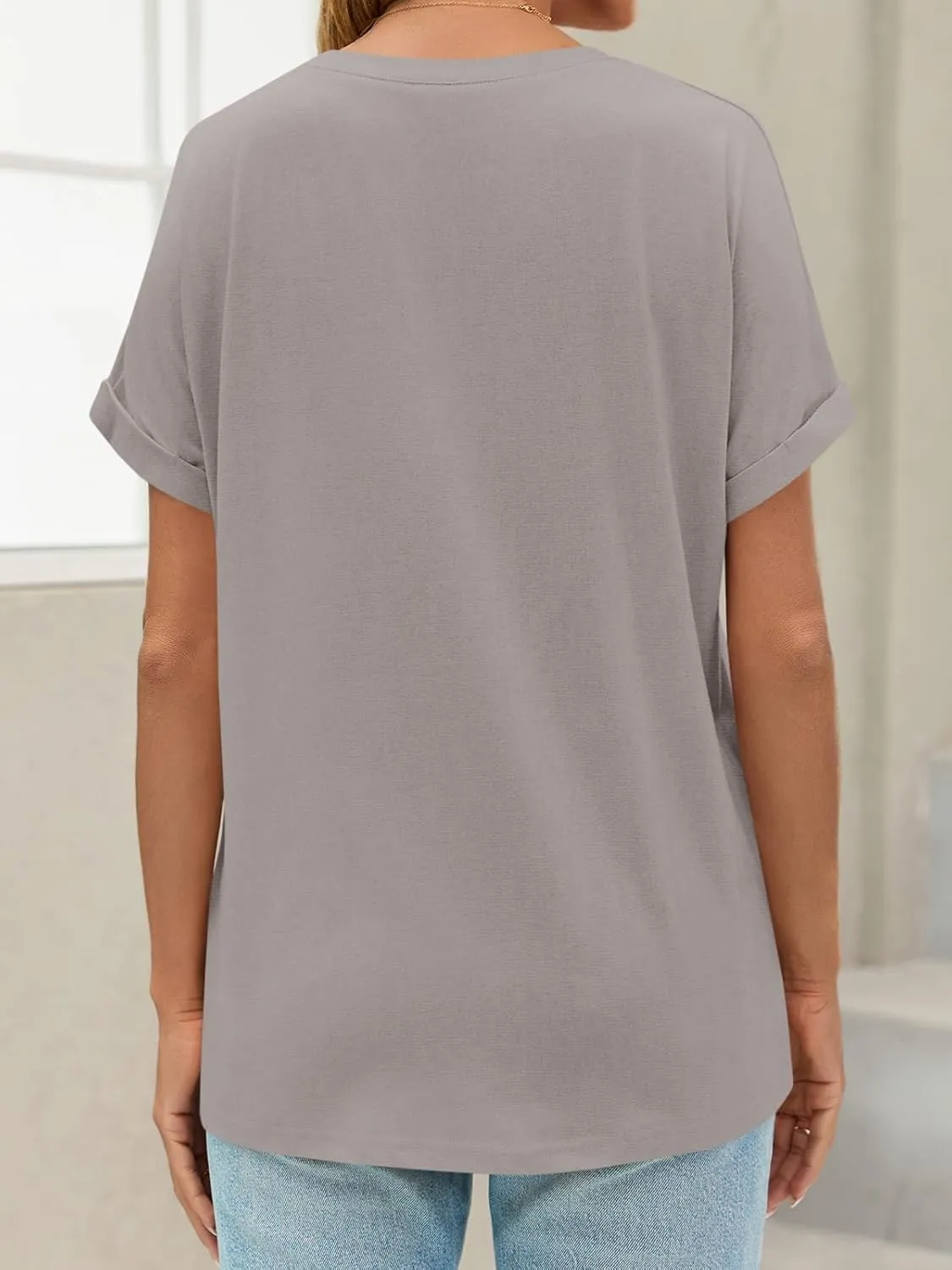 Tankaneo Womens Oversized Short Sleeve T-Shirts Summer Casual Loose Fit Tops Workout Basic Tunic Tees
