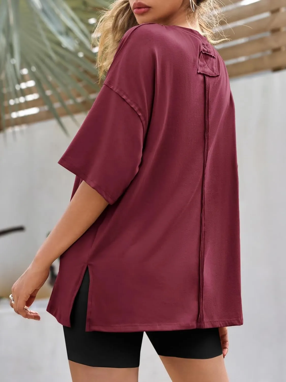 Tankaneo Womens Oversized Tshirts Summer Casual Short Sleeve Crew Neck T Shirt Loose Fit Side Slit Tee Tops