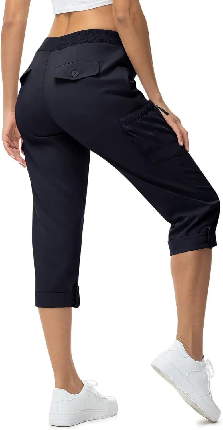 TBMPOY Womens Cargo Capris with Pockets Lightweight Hiking Capris Pants Quick Dry Casual Cropped Pants Summer Trip Cotton
