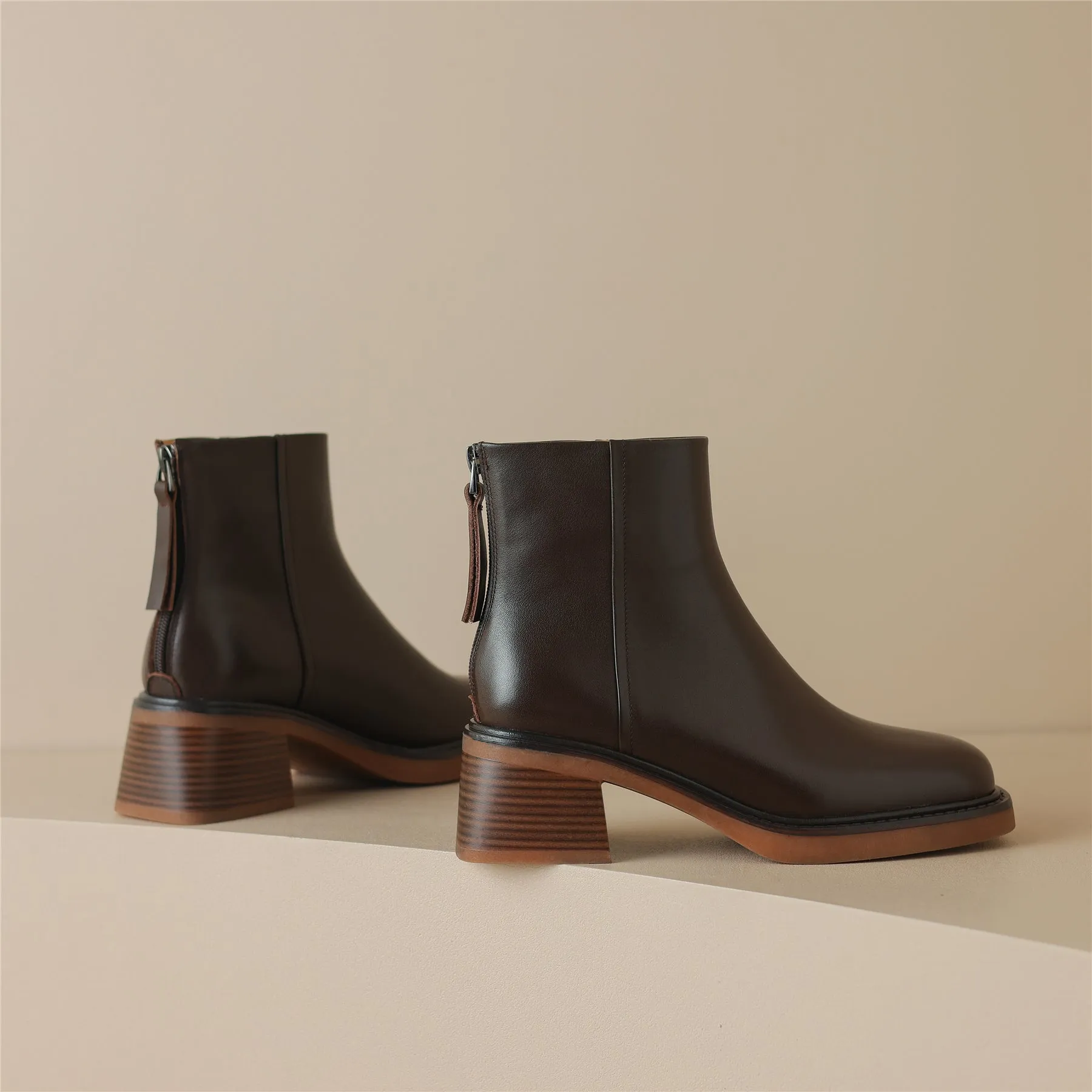 TinaCus Genuine Leather Women's Square Toe Handmade Back Zipper Ankle Boots