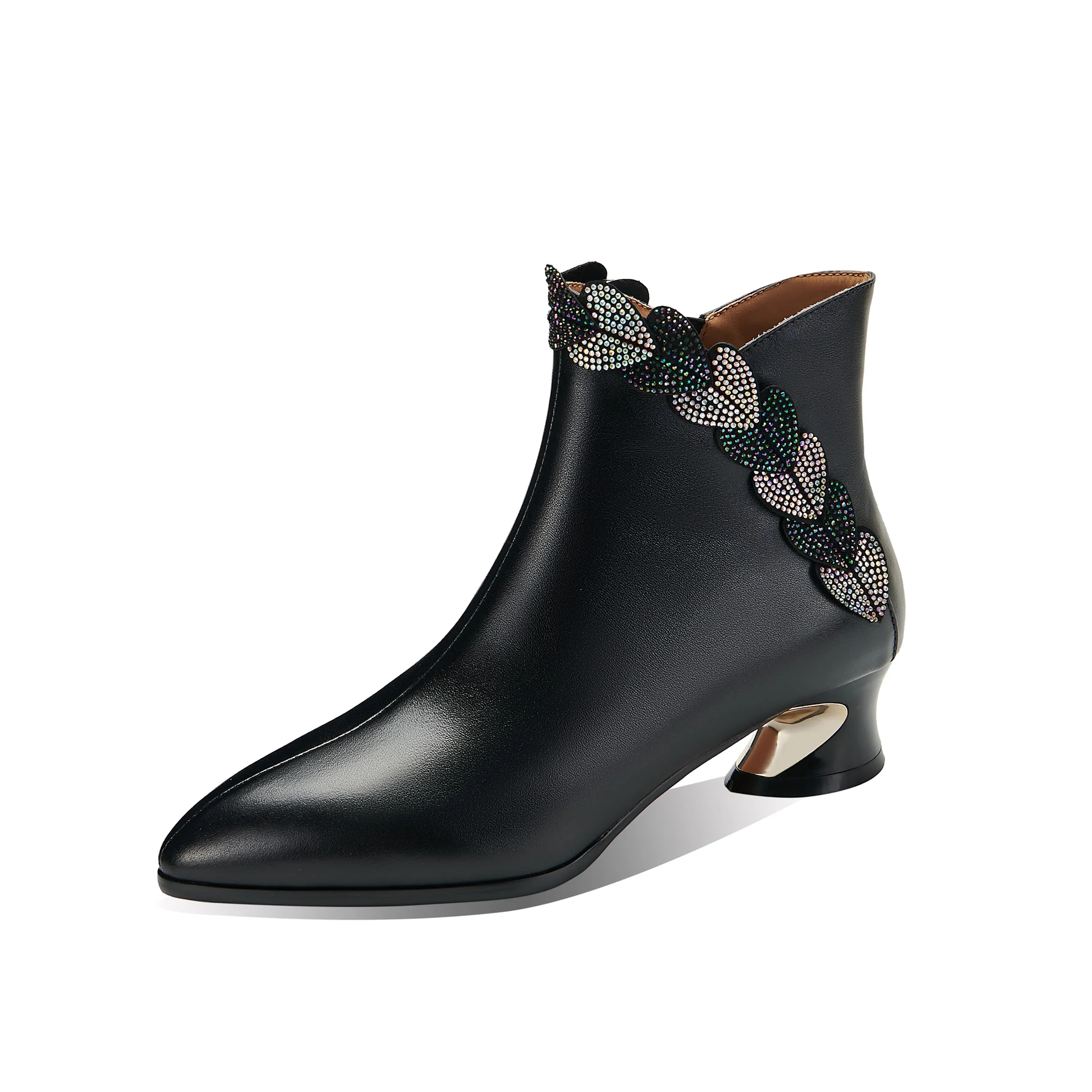 TinaCus Women's Genuine Leather Handmade Zip Up Glitter Hearts Ankle Boots