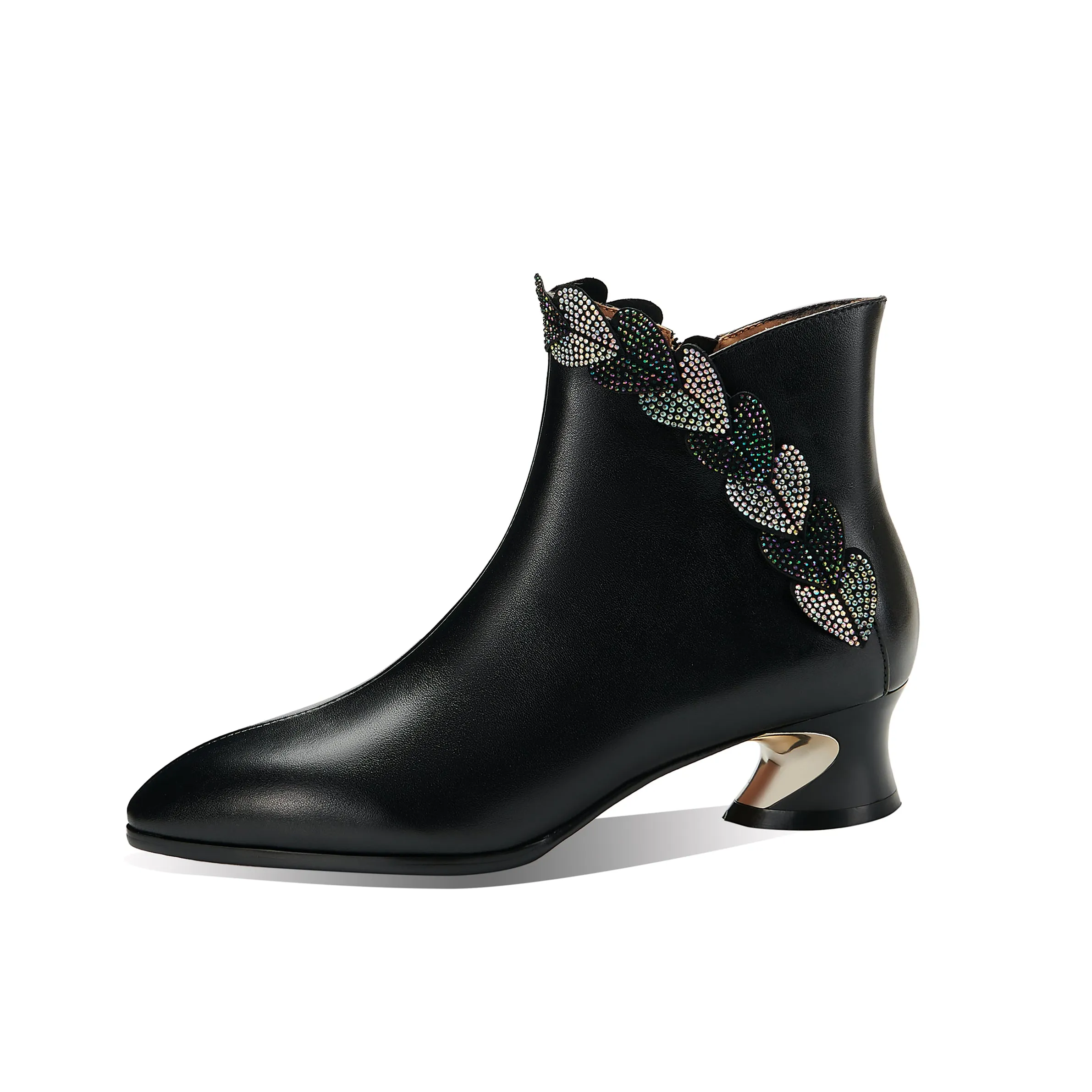TinaCus Women's Genuine Leather Handmade Zip Up Glitter Hearts Ankle Boots