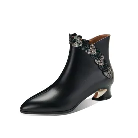TinaCus Women's Genuine Leather Handmade Zip Up Glitter Hearts Ankle Boots