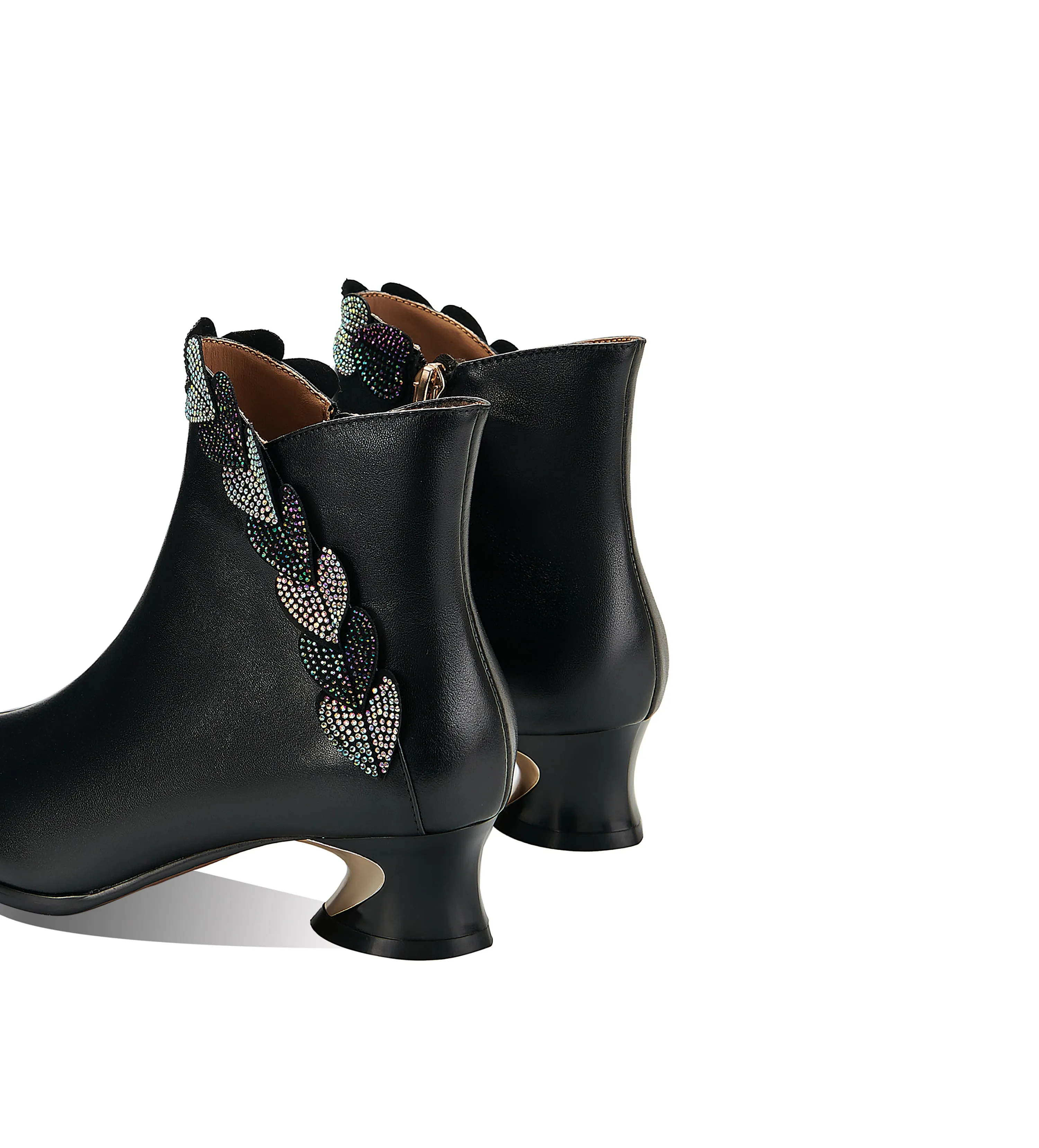 TinaCus Women's Genuine Leather Handmade Zip Up Glitter Hearts Ankle Boots