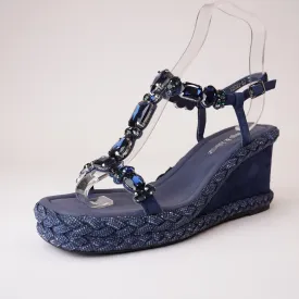 Vontey Navy Suede Wedge Sandals