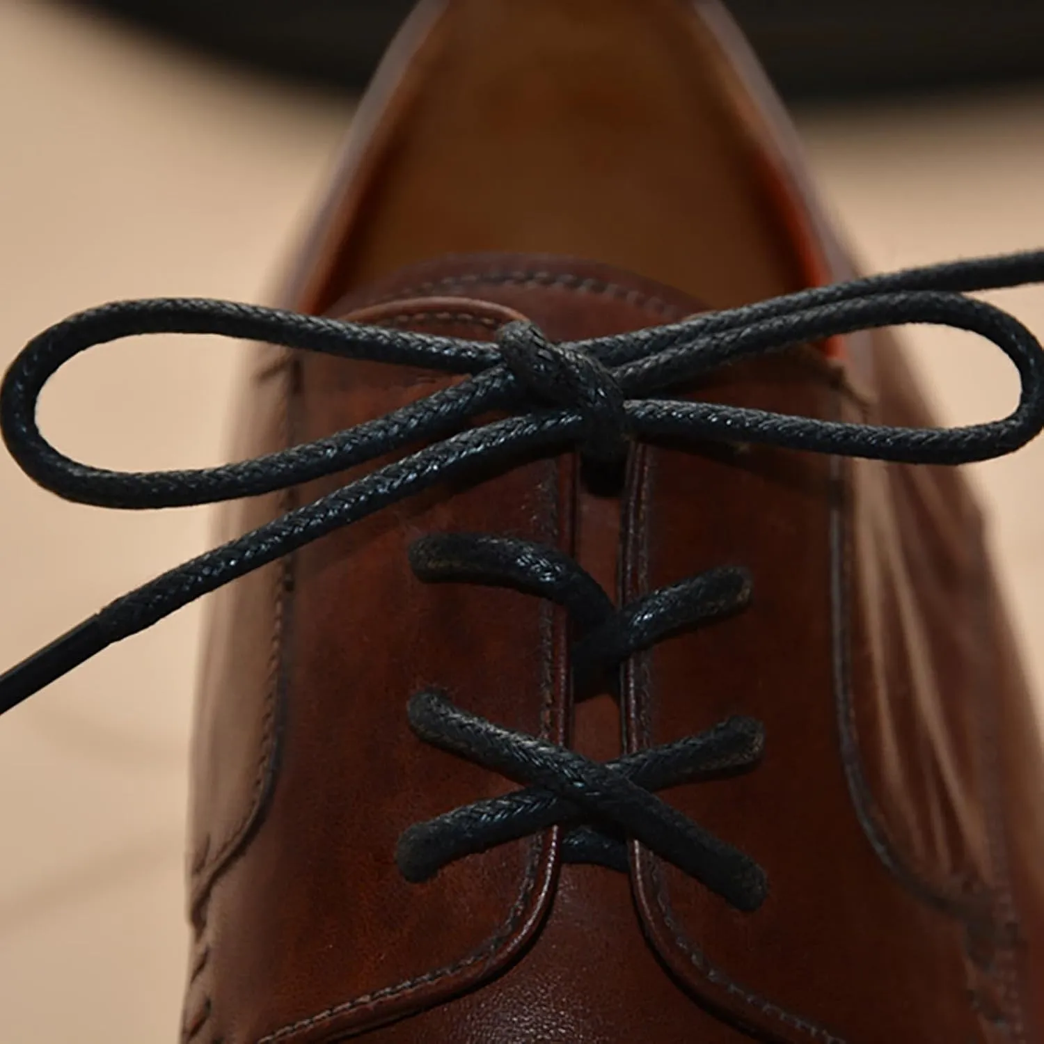 VSUDO 2 Pairs Waxed Round Dress Shoe Laces for Mens Dress Shoes, 1/8" Thin Business Oxford Shoelace/Shoe Strings