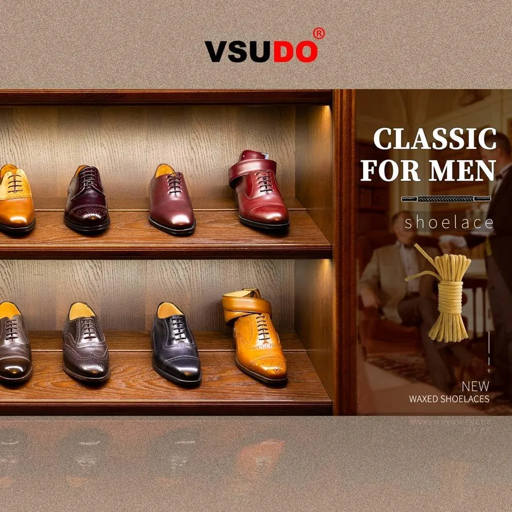 VSUDO 2 Pairs Waxed Round Dress Shoe Laces for Mens Dress Shoes, 1/8" Thin Business Oxford Shoelace/Shoe Strings