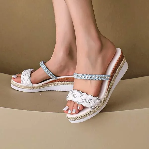 Women's Peep Toe Wedge Sandals with Studs and Platform Sole 57480468C
