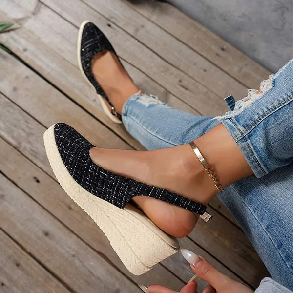 Women's Pointed Toe Baguette Back Hollow Wedge Sandals 06133123C