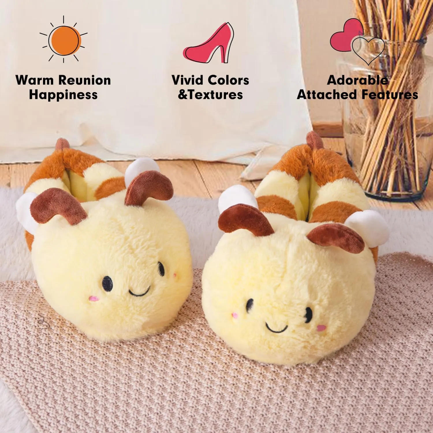 Women's Slippers Cute Bee Animal Slippers Funny Slippers Novelty Cozy Bumblebee Slippers Fuzzy Slippers Soft Winter Warm Slippers House Shoes