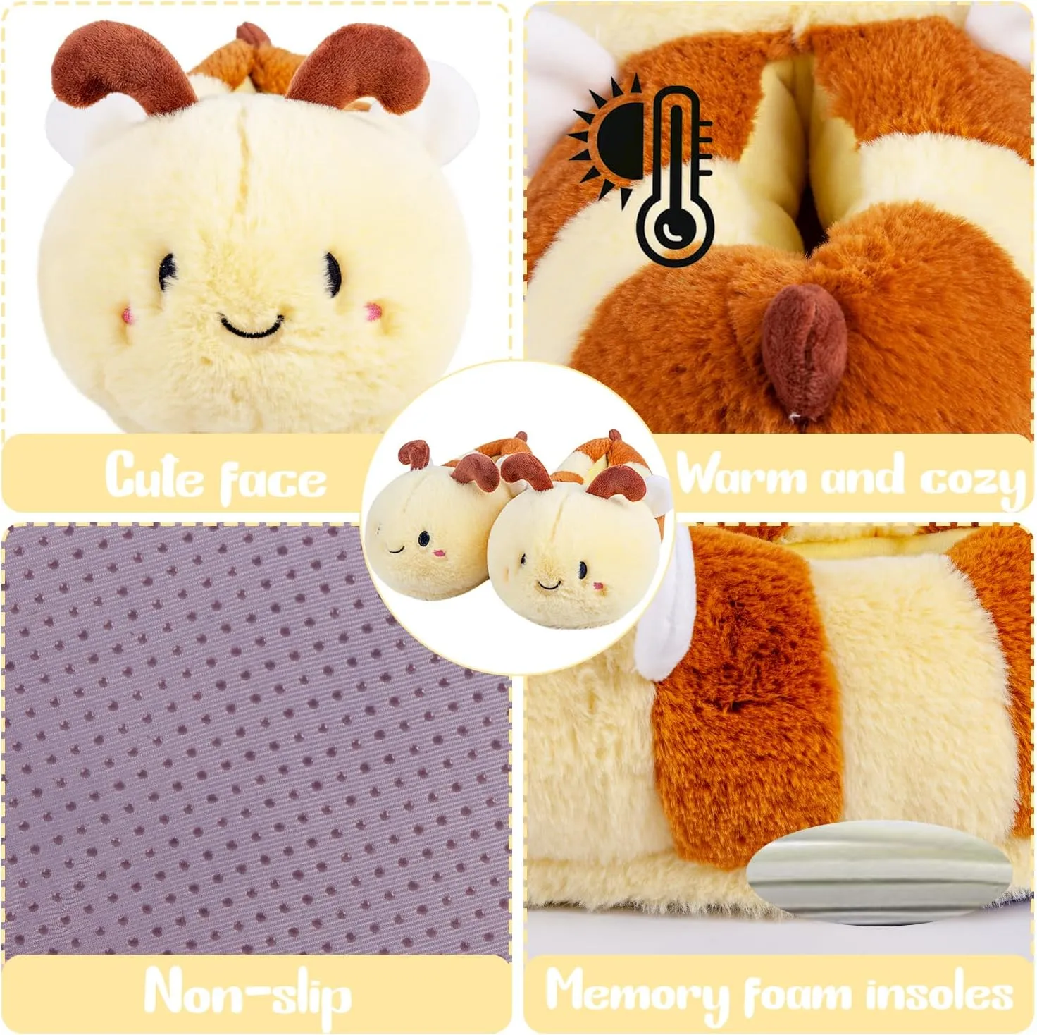 Women's Slippers Cute Bee Animal Slippers Funny Slippers Novelty Cozy Bumblebee Slippers Fuzzy Slippers Soft Winter Warm Slippers House Shoes